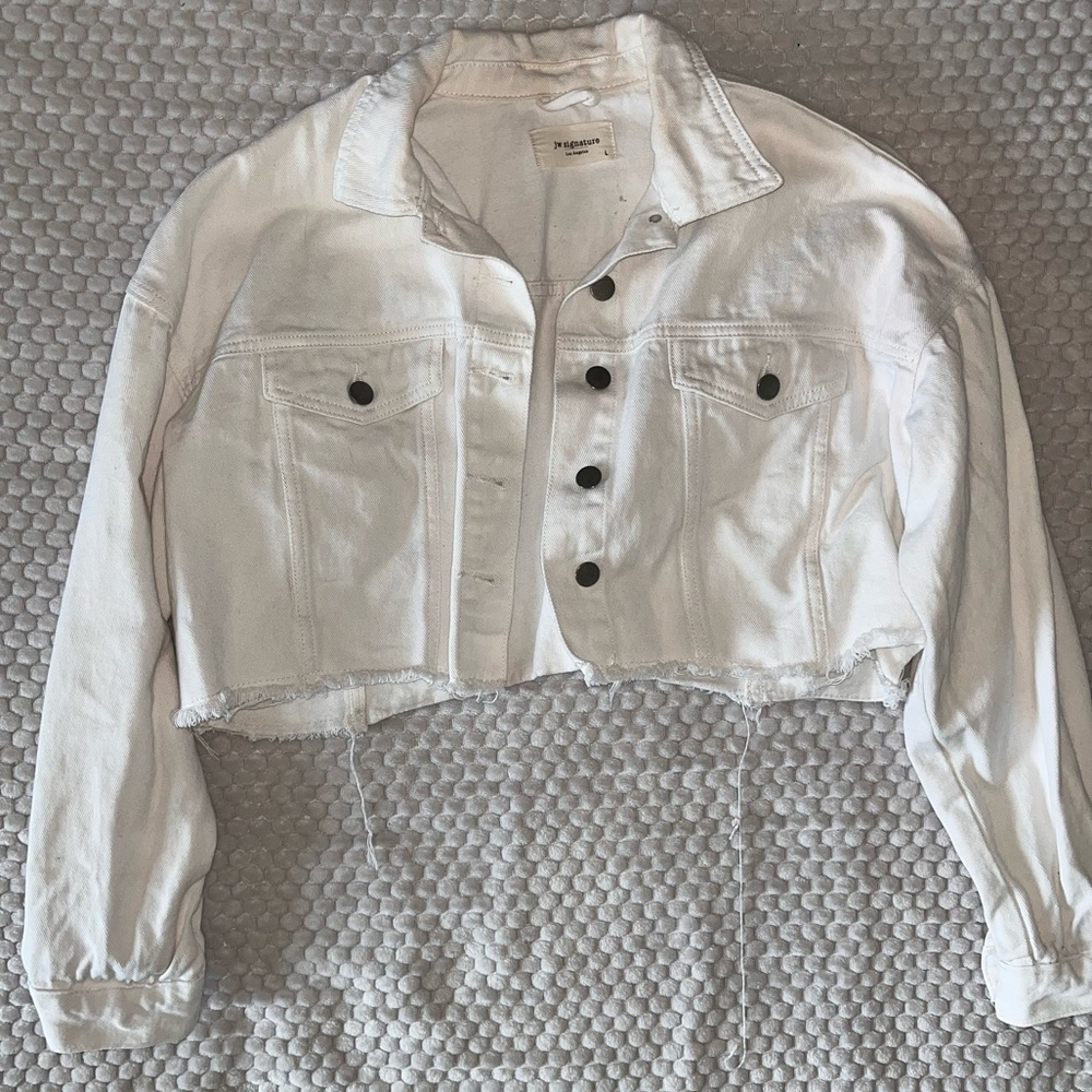White Cropped Distressed Jacket - Picture 3 of 5